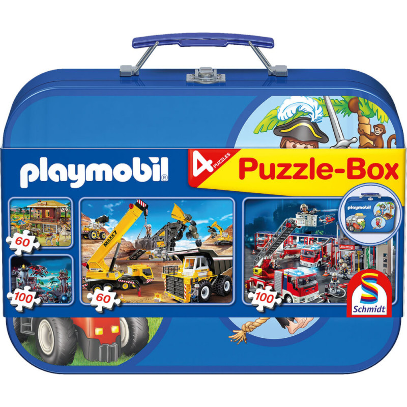 Schmidt Spiele Puzzle Playmobil im Metallkoffer 2 x 60 Teile, 2 x 100 Teile