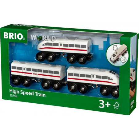 BRIO High Speed Train Set im Karton, ab 3 Jahren, mit drei weißen Zugwaggons.