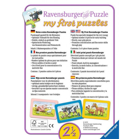 Ravensburger 65714  My first Puzzle Gute Tierfreunde 3 x 6 Teile