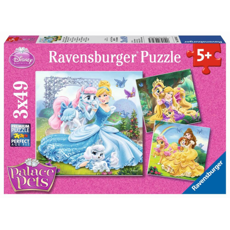 Ravensburger 93465 Puzzle Belle, Cinderella und Rapunzel 3 x 49 Teile