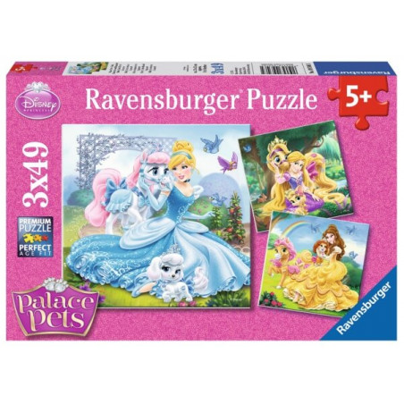Ravensburger 93465 Puzzle Belle, Cinderella und Rapunzel 3 x 49 Teile