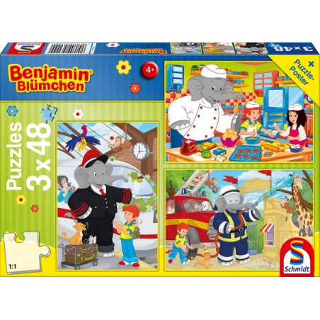 Kinderpuzzle Benjamin Blümchen, Im Einsatz, 3 x 48 Teile