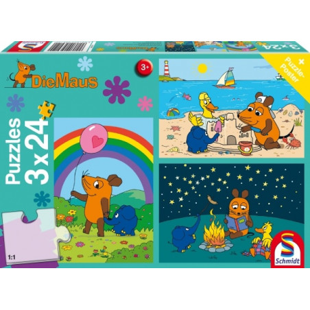 Kinderpuzzle Die Maus, Gute Freunde, 3x24 Teile