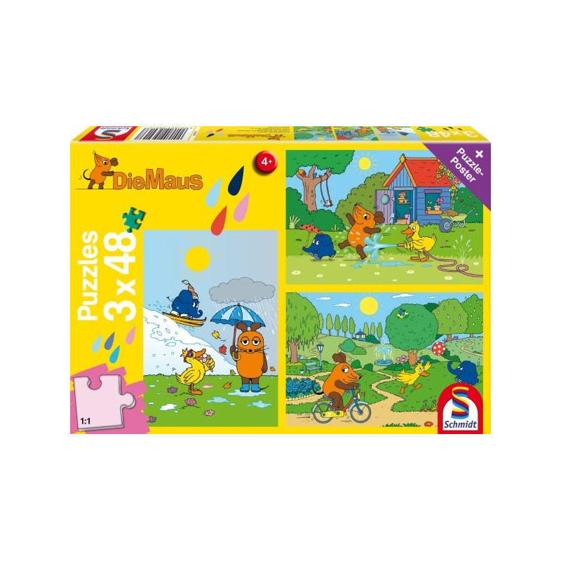 Kinderpuzzle Die Maus, Viel Spaß mit der Maus, 3x48 Teile