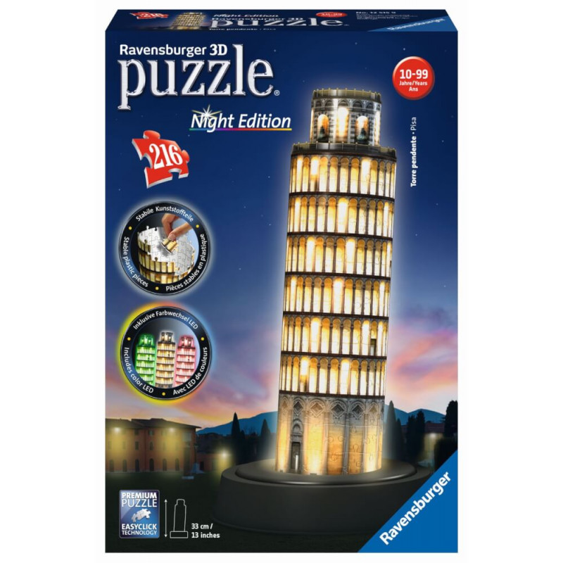 Ravensburger 125159 Puzzle: 3D Pisaturm bei Nacht 216 Teile