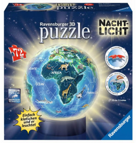 Ravensburger 118441 Puzzleball 3D Erde Nachtdesign, Nachtlicht 72 Teile