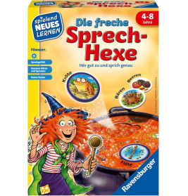 Bunte Ravensburger-Spielschachtel mit Hexen-Cartoon, Kessel und Bildwortkarten, geeignet für Kinder von 4-8 Jahren.