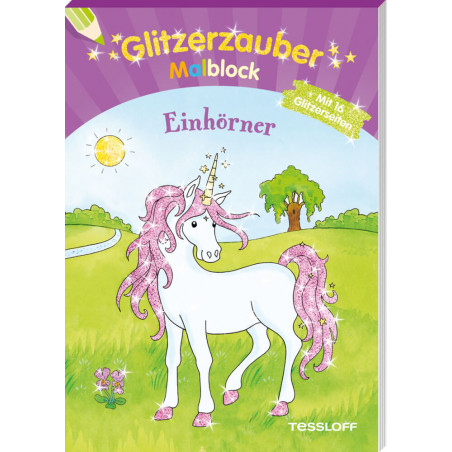 Glitzerzauber-Malblock. Einhörner