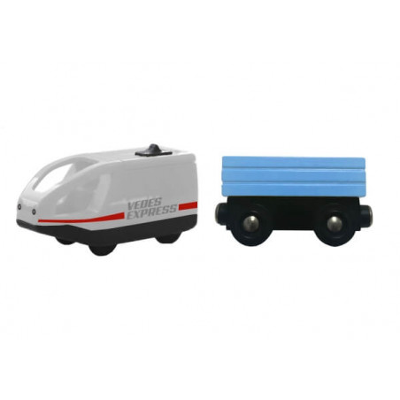 Spielmaus Holz Schnellzug mit Wagon