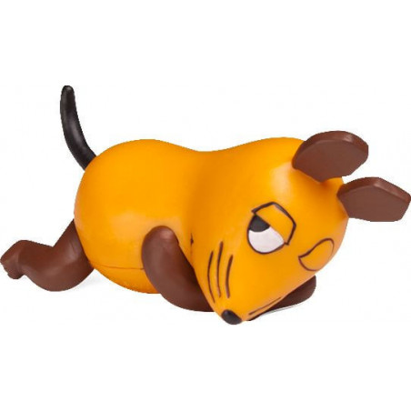 Orange Cartoonsmaus mit braunen Ohren, Schwanz und Gliedmaßen liegt seitlich mit schläfrigem Gesichtsausdruck. Orange Cartoonsmaus mit braunen Ohren, Schwanz und Gliedmaßen liegt seitlich mit schläfrigem Gesichtsausdruck.