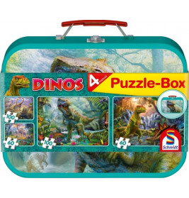 Puzzle-Box im Metallkoffer, Dinos, Puzzle-Box, 2x60, 2x100 Teile