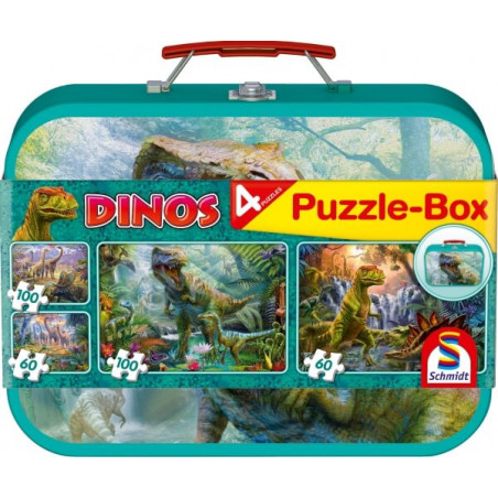 Puzzle-Box im Metallkoffer, Dinos, Puzzle-Box, 2x60, 2x100 Teile