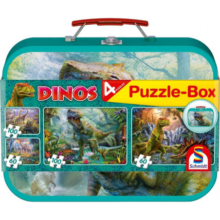 Puzzle-Box im Metallkoffer, Dinos, Puzzle-Box, 2x60, 2x100 Teile