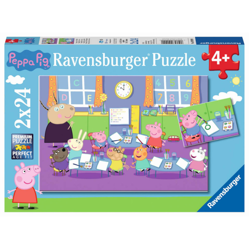 Ravensburger 090990 Puzzle: Peppa in der Schule, 2x24 Teile