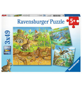 Ravensburger 080502 Puzzle: Tiere in ihren Lebensräumen, 3x49 Teile