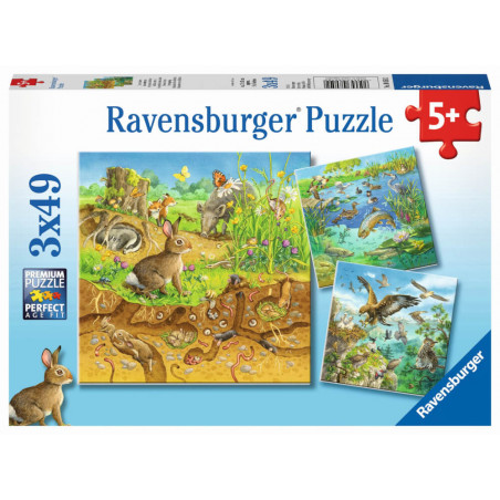 Ravensburger 080502 Puzzle: Tiere in ihren Lebensräumen, 3x49 Teile