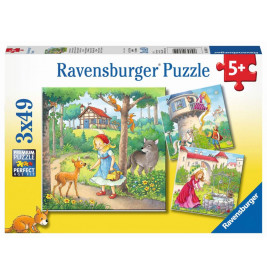 Ravensburger 080519 Puzzle: Rapunzel, Rotkäppchen & Froschkönig, 3x49 Teile