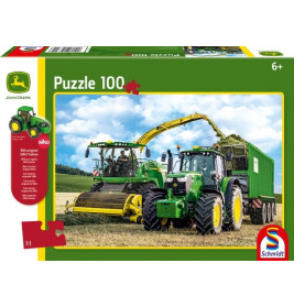 Schmidt Spiele Puzzle John Deere Traktor 6195M und Feldhäcksler 8500i, 100 Teile