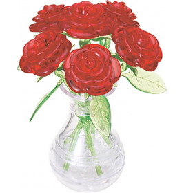 3D Crystal Puzzle - 6 rote Rosen in der Vase 47 Teile
