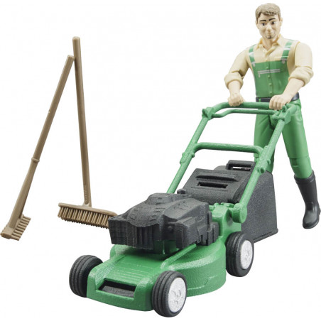 Bruder 62103 bworld Gärtner mit Rasenmäher und Gartengeräten