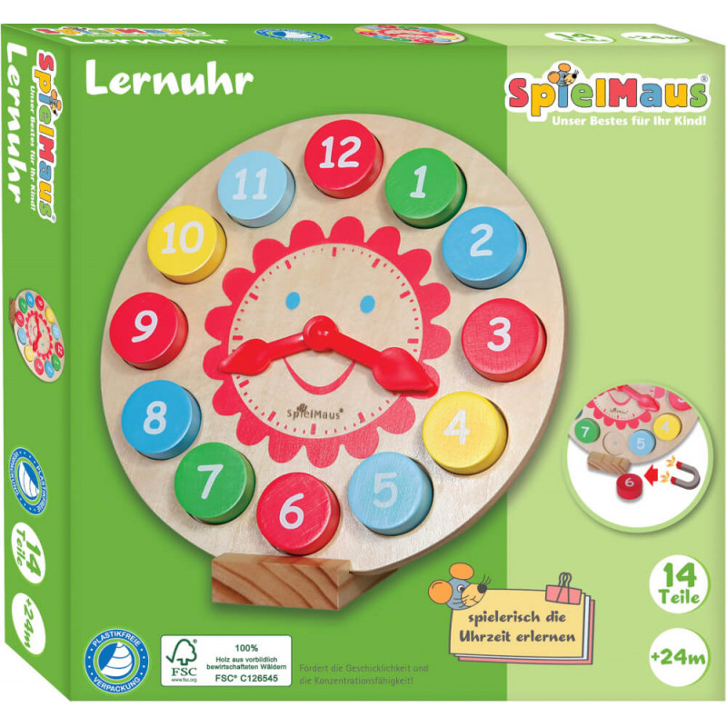 SpielMaus Holz Lernuhr