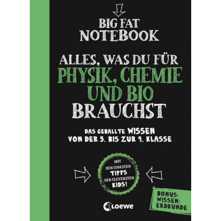 Deutsches Buchcover: Big Fat Notebook - Alles, was du für Physik, Chemie und Bio auf Tafel-Hintergrund brauchst. Deutsches Buchcover: Big Fat Notebook - Alles, was du für Physik, Chemie und Bio auf Tafel-Hintergrund brauchst.