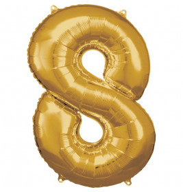 Grosse Zahl 8 Gold Folienballon incl.Helium