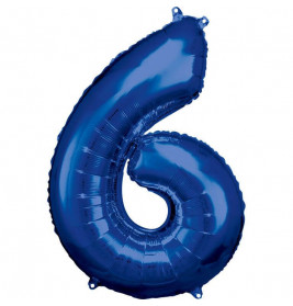 Grosse Zahl 6 Blau Folienballon incl.Helium