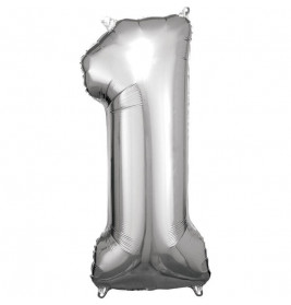 Grosse Zahl 1 Silber Folienballon incl.Helium