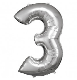Grosse Zahl 3 Silber Folienballon incl.Helium