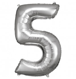 Grosse Zahl 5 Silber Folienballon incl.Helium