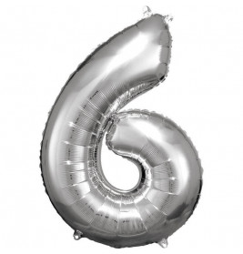 Grosse Zahl 6 Silber Folienballon incl.Helium