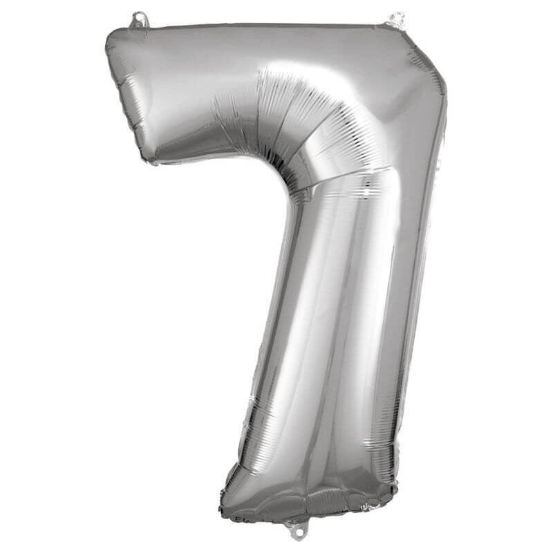 Grosse Zahl 7 Silber Folienballon incl.Helium