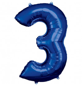Grosse Zahl 3 Blau Folienballon incl.Helium