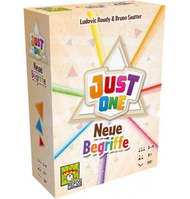 Spielbox Just One: Neue Begriffe mit bunten Linien und Stern auf der Vorderseite.