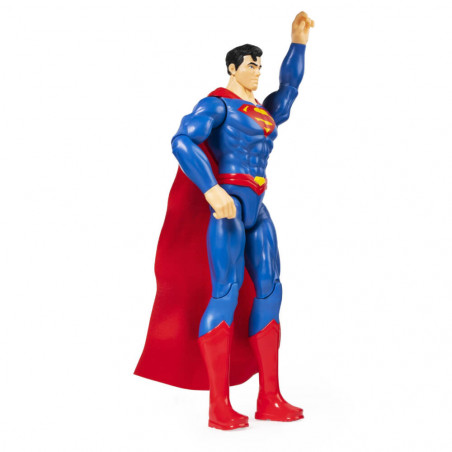 Superman-Actionfigur im blauen Anzug mit rotem Umhang, hebt den Arm, als würde sie fliegen. Superman-Actionfigur im blauen Anzug mit rotem Umhang, hebt den Arm, als würde sie fliegen.