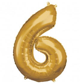 Grosse Zahl 6 Gold Folienballon, incl. Helium, 55 x 88 cm