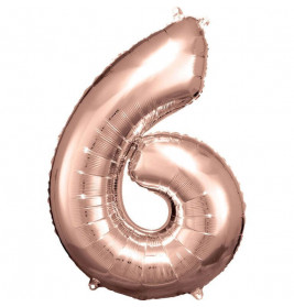 Grosse Zahl 6 Rosé Gold Folienballon N34 verpackt 55 cm x 88 cm