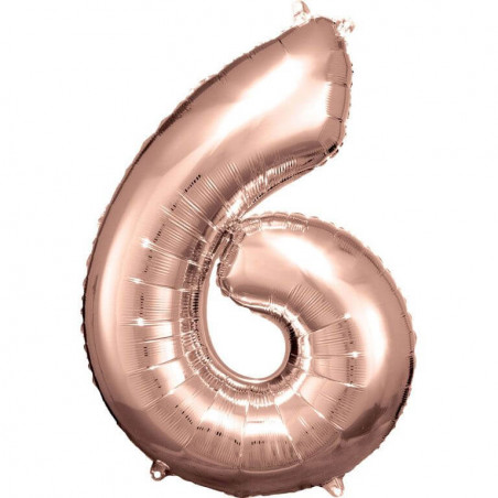Grosse Zahl 6 Rosé Gold Folienballon N34 verpackt 55 cm x 88 cm