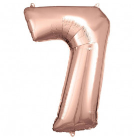 Grosse Zahl 7 Rosé Gold Folienballon N34 verpackt 58 cm x 88 cm