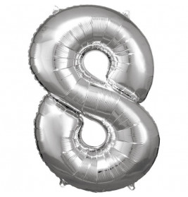 Grosse Zahl 8 Silber Folienballon N34 verpackt 53 cm x 83 cm