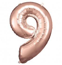 Grosse Zahl 9 Rosé Gold Folienballon N34 verpackt 63 cm x 86 cm