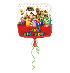 Folion-Ballon Standard Mario Bros,Happy Birthday, incl. Helium