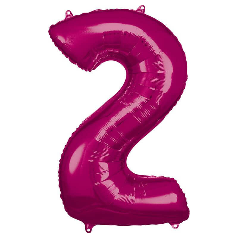 Grosse Zahl 2 Pink Folienballon N34 verpackt 50cm x 88cm