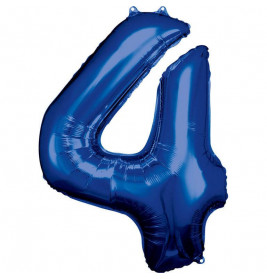 Grosse Zahl 4 Blau Folienballon N34 verpackt 66cm x 88cm