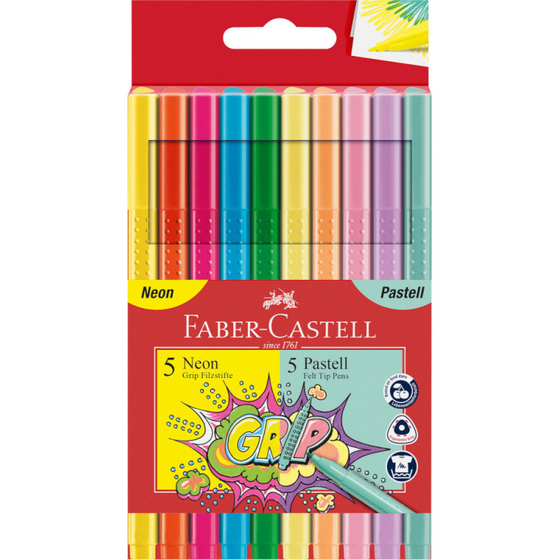 Faber-Castell Grip Filzstift Neon + Pastell 10er Etui