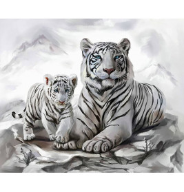 Diamond Painting Weiße Tigermama mit Jungtier 40x30 cm