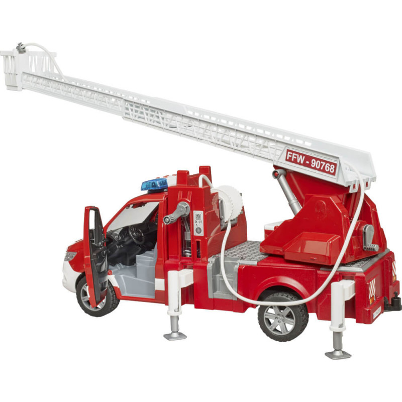 Bruder 02673 MB Sprinter Feuerwehr mit Drehleiter, Pumpe und Light + Sound Modul