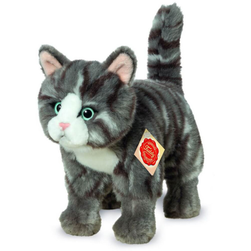 Teddy Hermann Katze stehend, grau, 20 cm