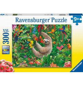 Schachtel eines 300-teiligen Ravensburger Puzzles mit einem Faultier in einer bunten Dschungelszene.